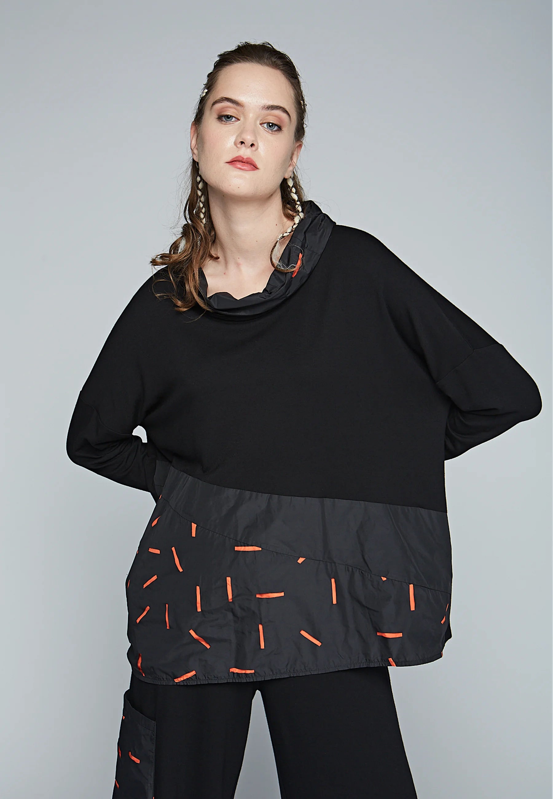 BLEND Loose, viscose jersey & recycled memory taffeta blended blouse