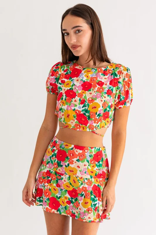 French Riviera Floral Back Tie Crop Top - Final Sale