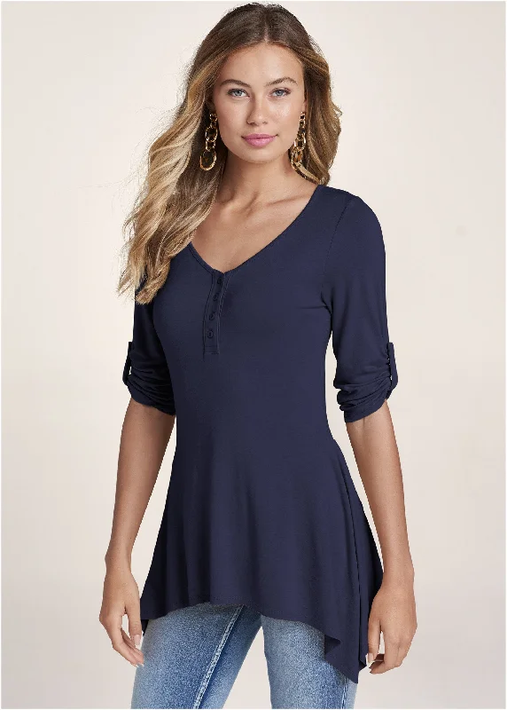 Henley High-Low Top - Navy