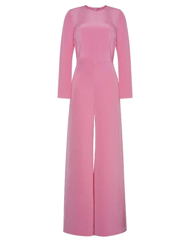 Long Sleeve Silk Crepe Jumpsuit