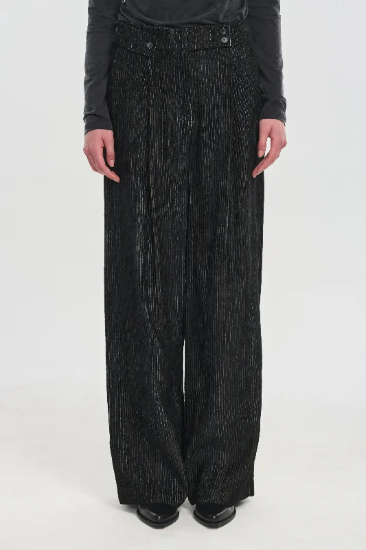 Black striped corduroy velvet tailored pleated pants