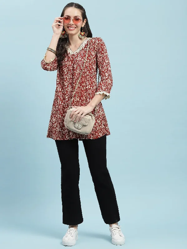 Women Maroon Floral Printed Tunic