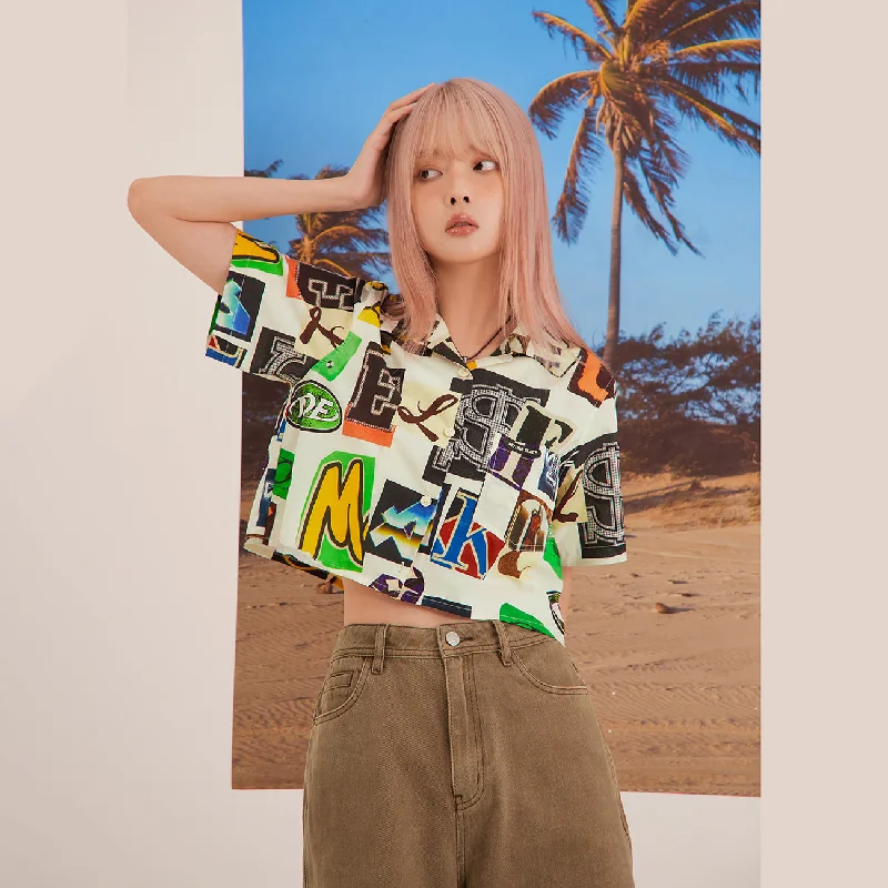 Alphabet Collage Crop Shirt