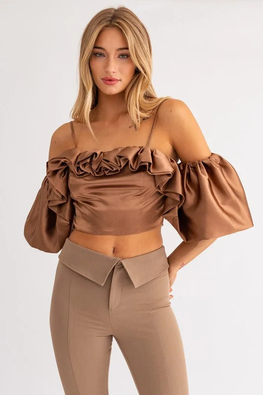 Espresso Martini Ruffle Detail Off Shoulder Top - Final Sale