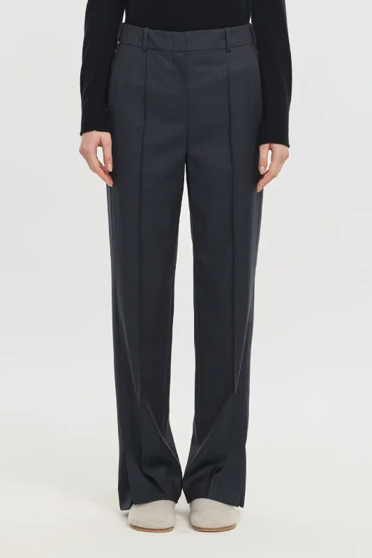 Dark slate light wool straight leg pants