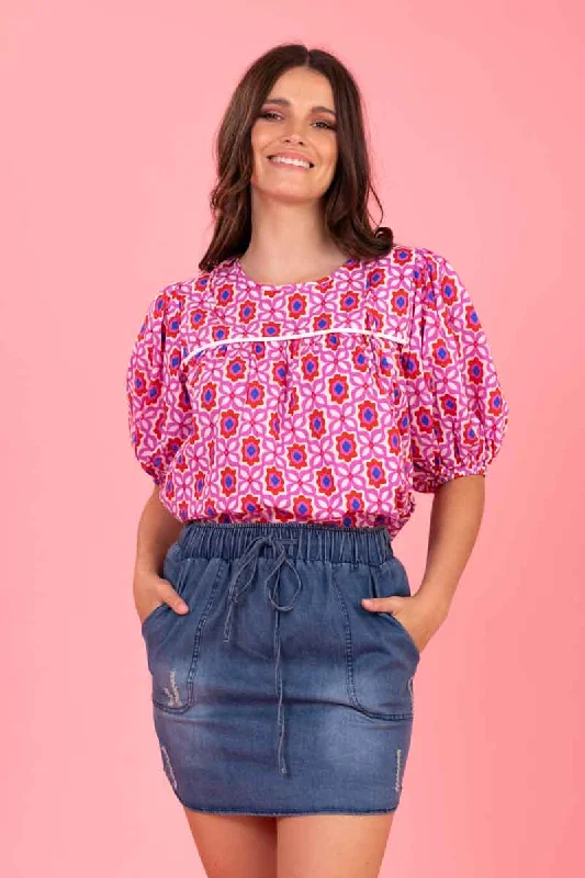 Zoe Top Pink Red Print