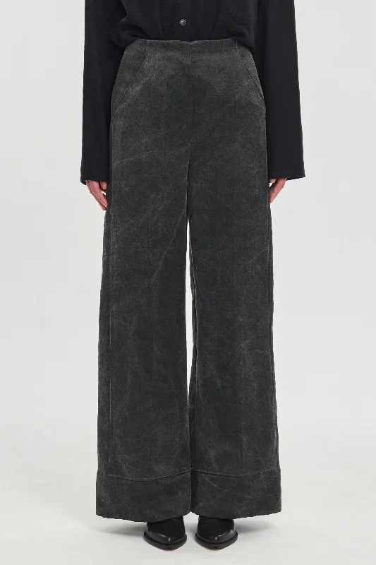 Faded black washed cotton cupro wide leg pants