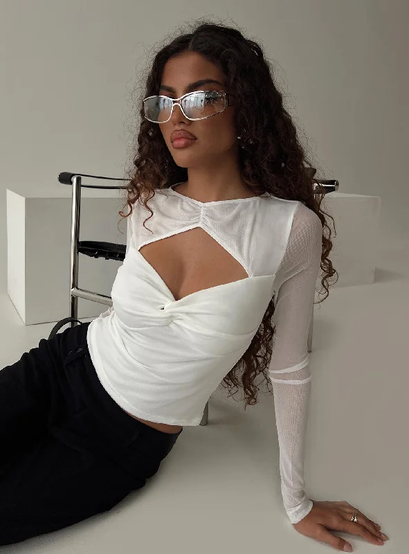 Vespire Mesh Long Sleeve Top White