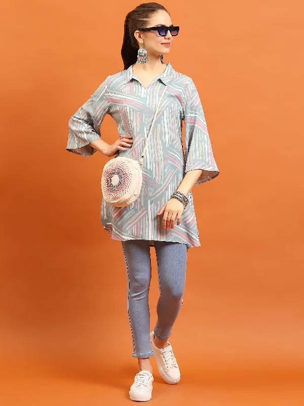 Women Grey Abstract Printed Tunic