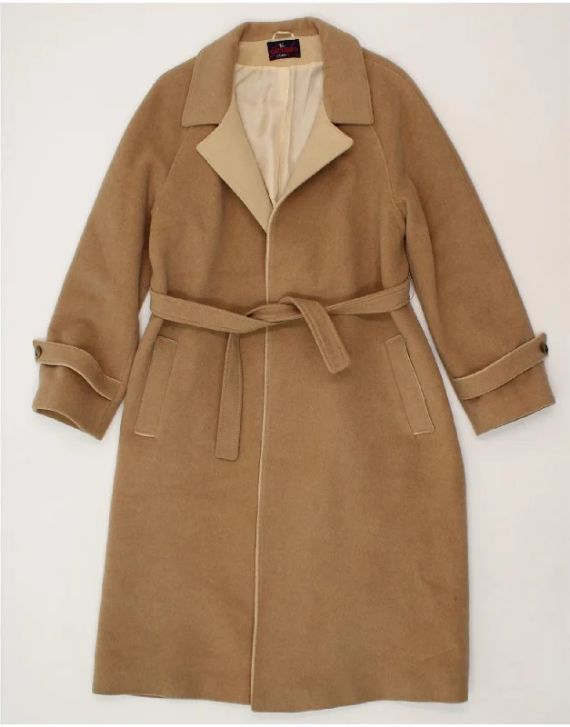 VINTAGE Womens Overcoat UK 16 Large Beige Cashmere