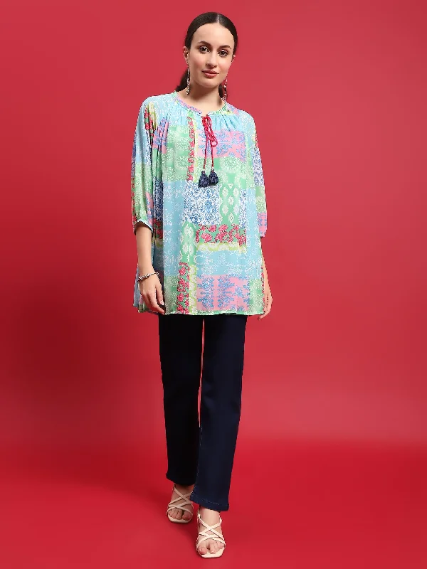 Women Georgette Multicolor Abstract Print Tunic