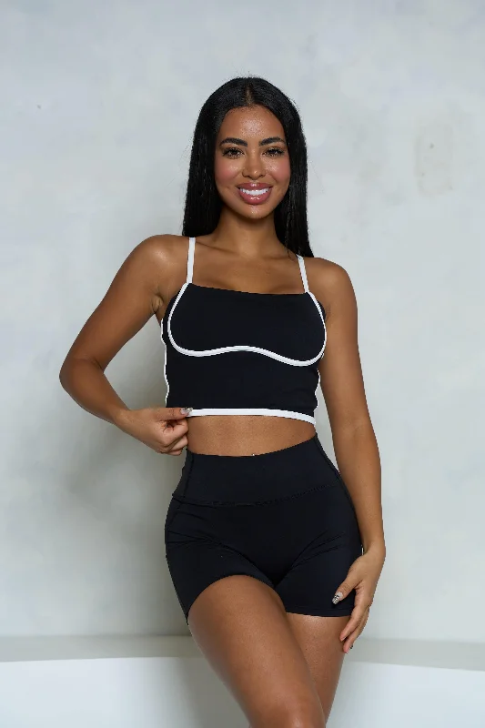 Black and White Wavy Hem Crop Tank