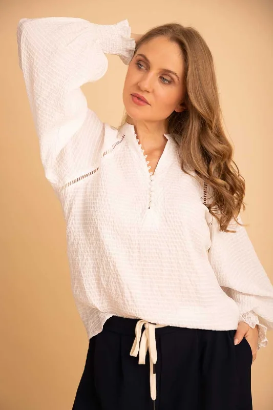 Riley Blouse White Velvet Stripe