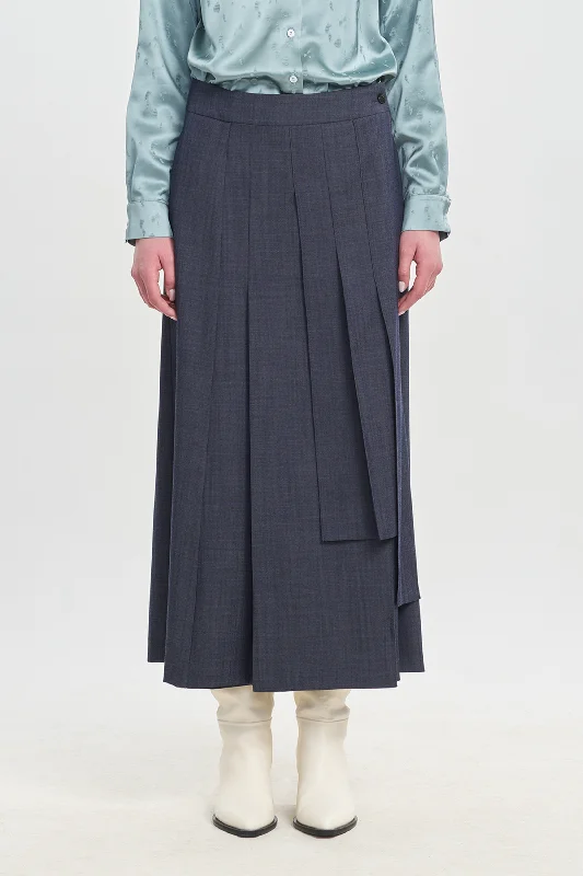 Denim blue wool twill skirt-pants