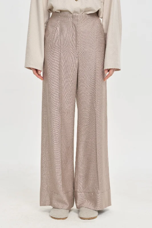 Blush viscose wool crepe wide leg pants