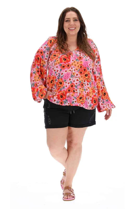 Grace V Neck Blouse Pink Floral