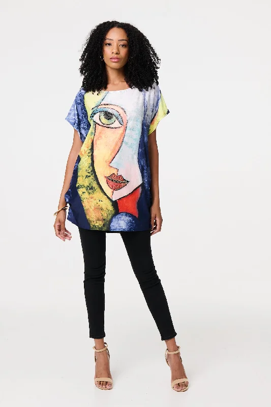 Graphic Print Short Sleeve Relaxed Tunic