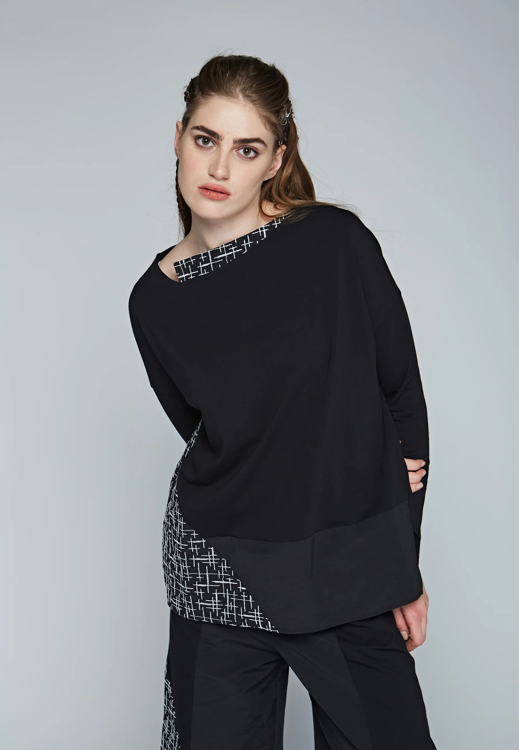 REVERIE Loose, embroidered cotton taffeta & viscose jersey blended blouse