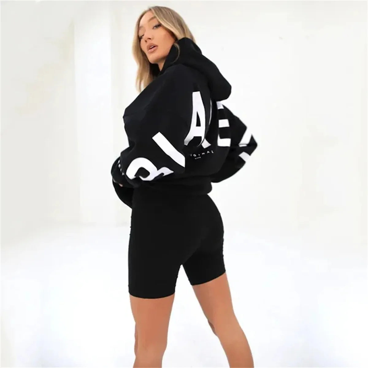 Stylish Letter Print Thick Long Sleeves Pullover Loose Autumn Winter Sportwear Hoody